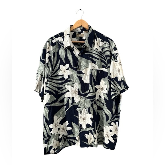 Natural Issue Men’s XL Hawaiian Vintage Rayon Shirt Navy Cream Floral - Picture 1 of 11